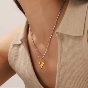 Gold and Silver Heart Pendant Necklace
